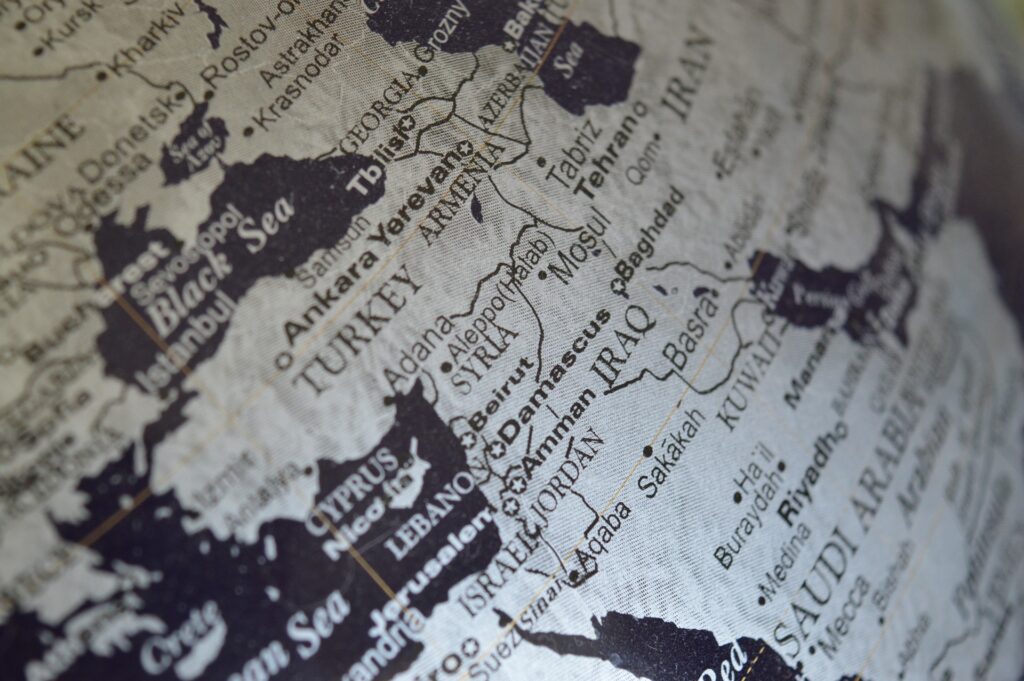 Kartta, joss esillä Lähi-Idän alue