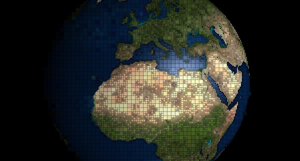 Maailmankartta, jossa esillä Pohjois-Afrikka