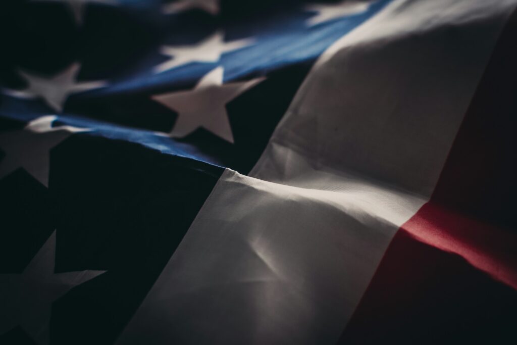 Lähikuva Yhdysvaltain lipusta